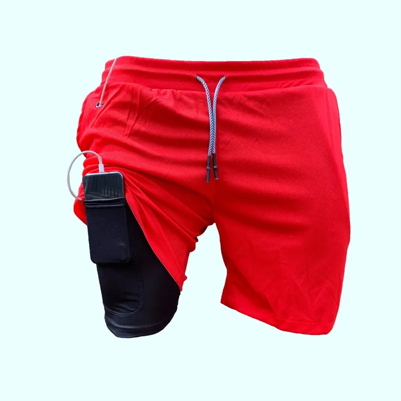 2 in 1 Training Shorts for Men double layer gym shorts