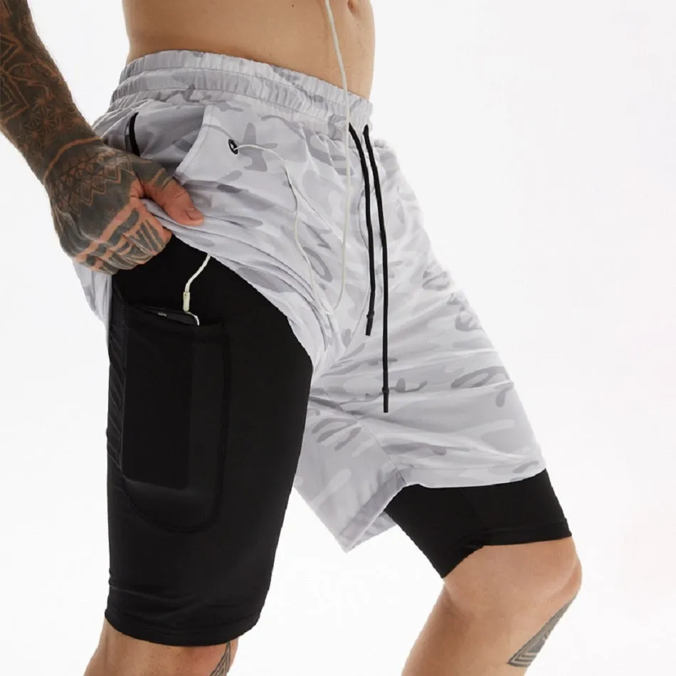 2 in 1 Training Shorts for Men double layer gym shorts