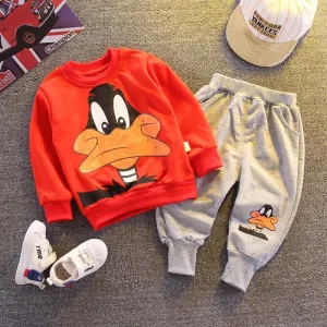 2-piece Cartoon Design Sweatshirts & Pants for Toddler Boy Children's Clothing