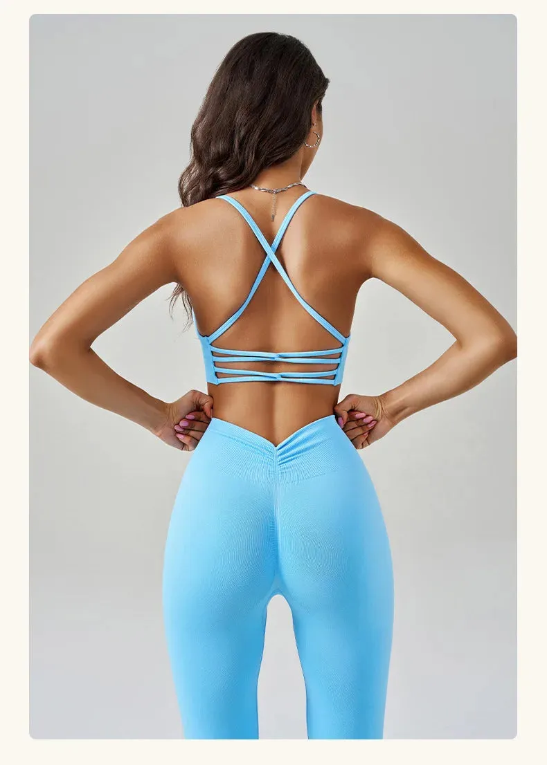 2 Piece Seamless Yoga Set Women Sports Outfit Crisscross Back Bra Fitness Suit High Waist Leggings Running Workout Tracksuit