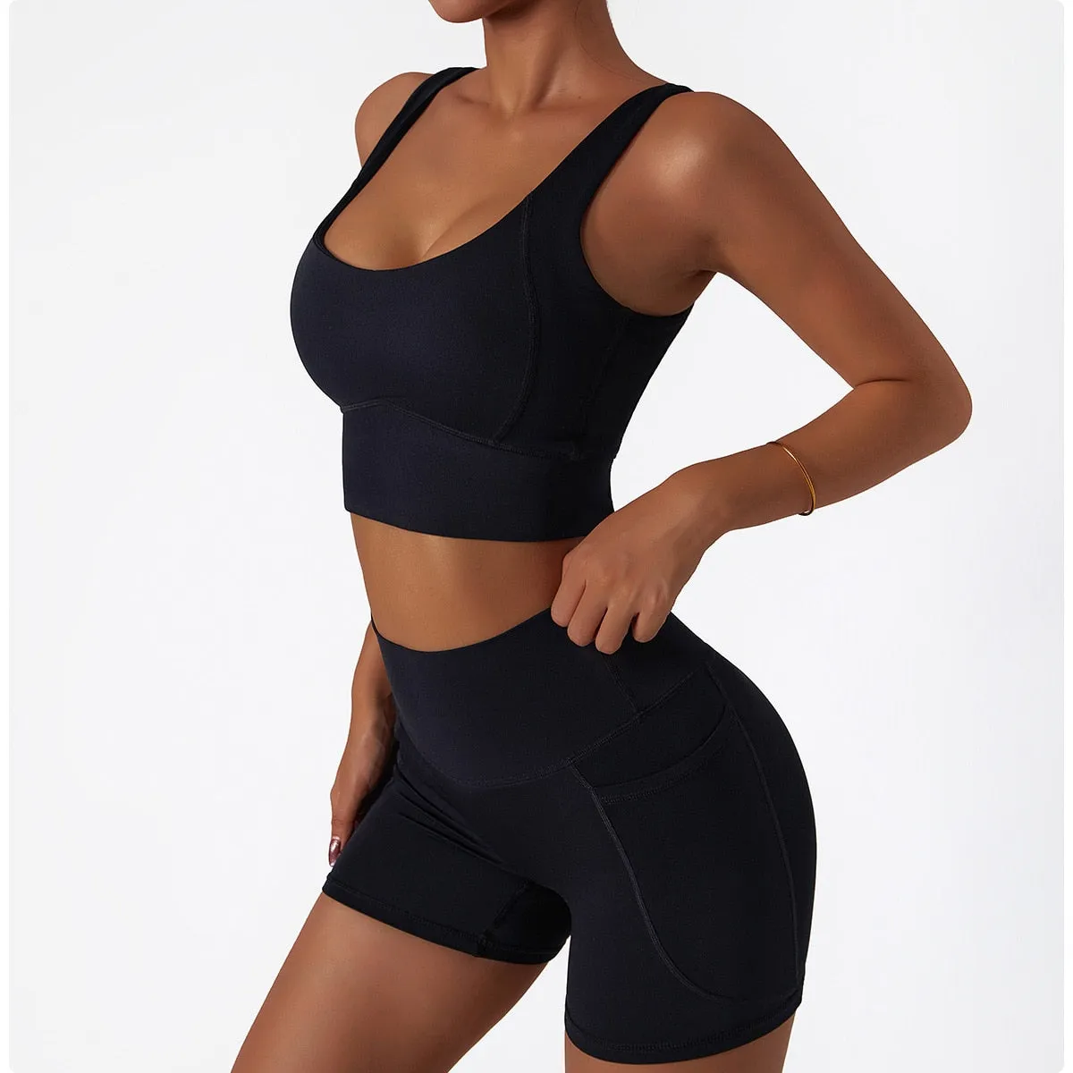 2 Piece Women Yoga Set Seamless Workout Suit Sportswear Gym Clothing Fitness Bra High Waist Leggings Sports Shorts Sports Suits