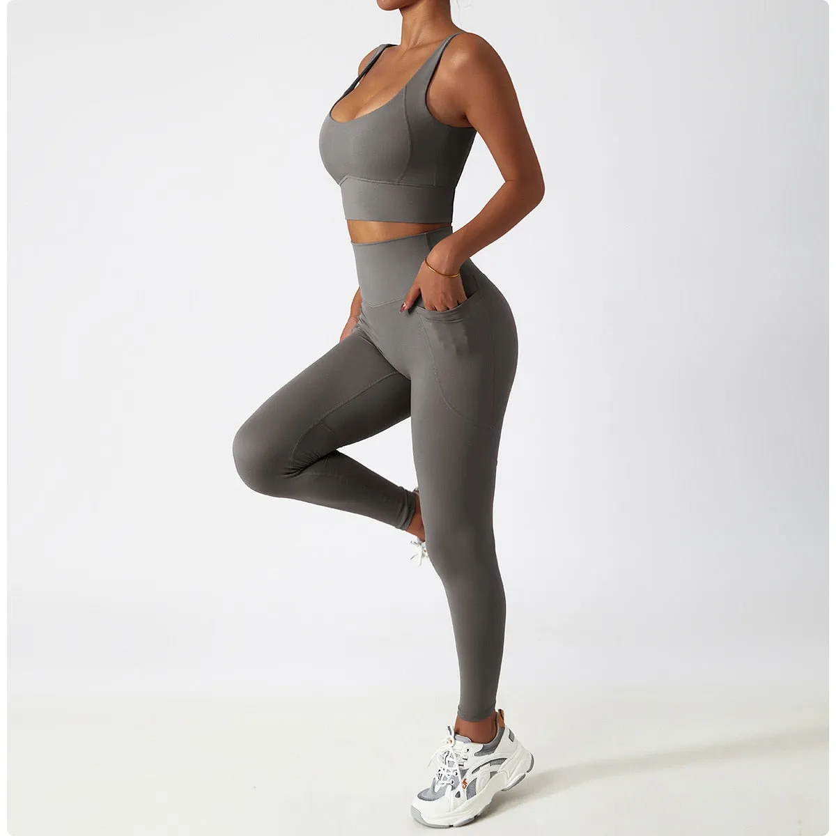 2 Piece Women Yoga Set Seamless Workout Suit Sportswear Gym Clothing Fitness Bra High Waist Leggings Sports Shorts Sports Suits