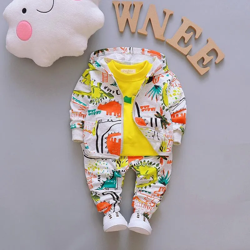 3-piece Floral Printed Hooded Coat & Sweatshirts & Pants for Children Boy