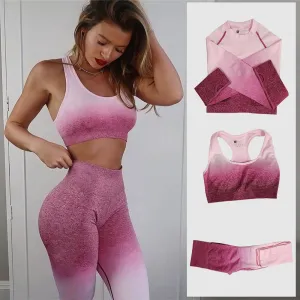 3 Piece Sportswear Fitness Gym Yoga Seamless Workout Women Sport Outfit  Tie dye Sports Suits Set