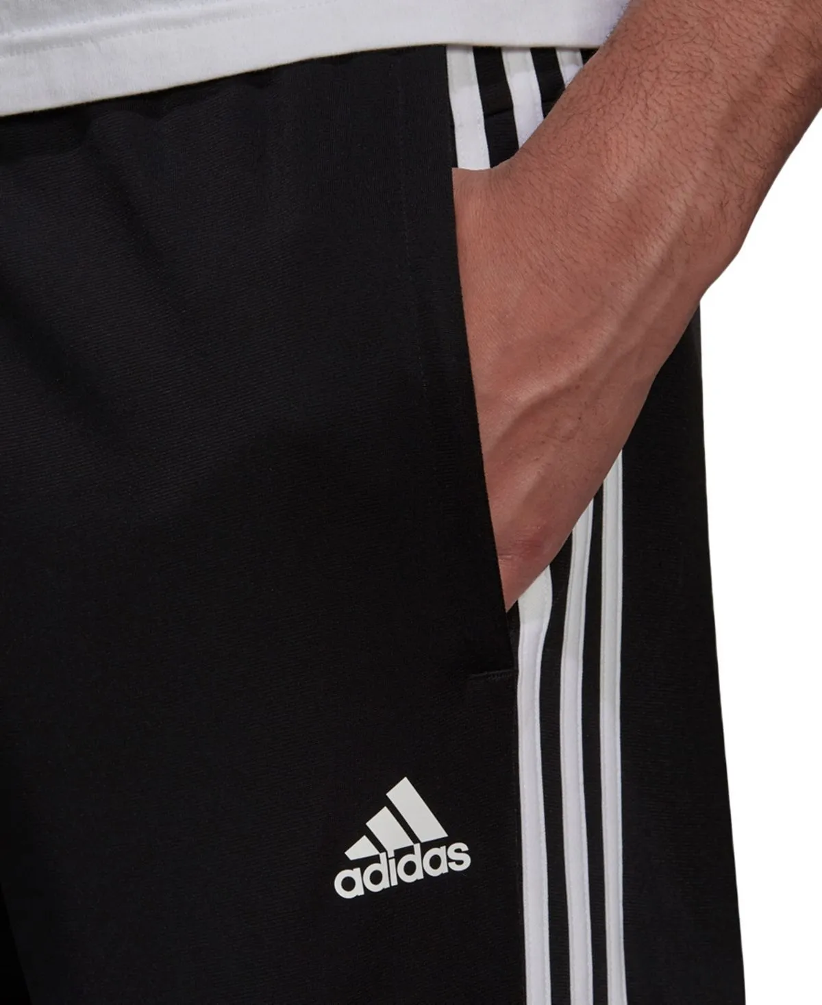 adidas men's primegreen essentials warm-up open hem 3 stripes sweatpants black and white