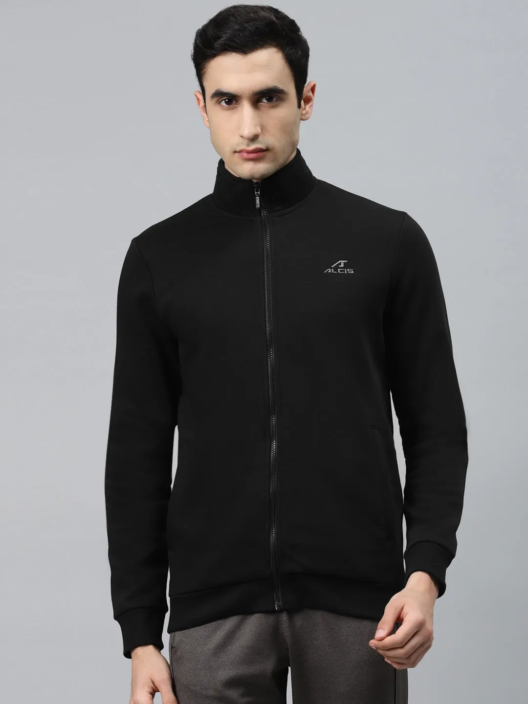 Alcis Men Black Solid Open-Front Sweatshirt