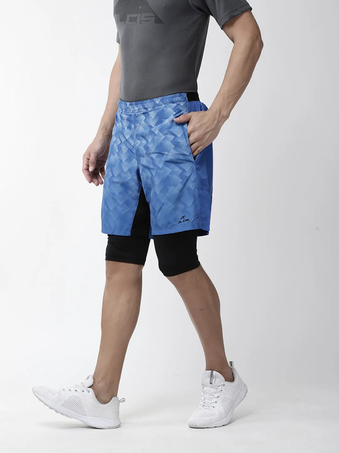 Alcis Men Blue Printed Slim Fit Sports Shorts