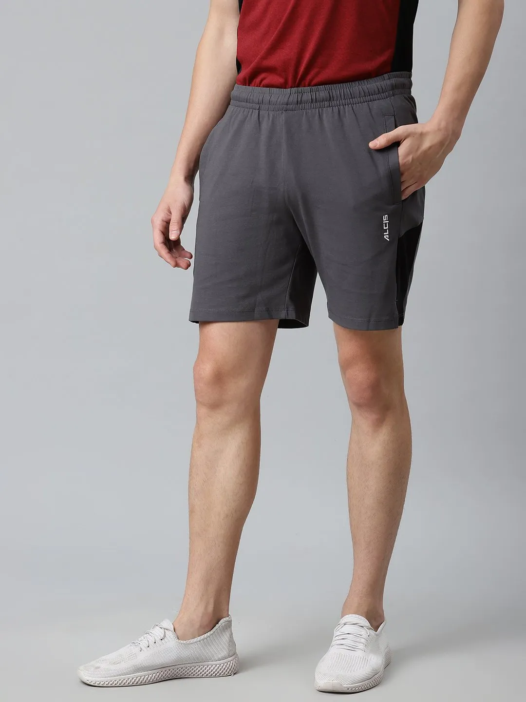 Alcis Men Charcoal Grey Solid Sports Shorts