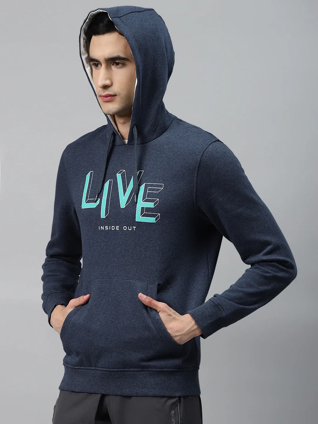 Alcis Men Navy Blue Printed Hooded Sweatshirt