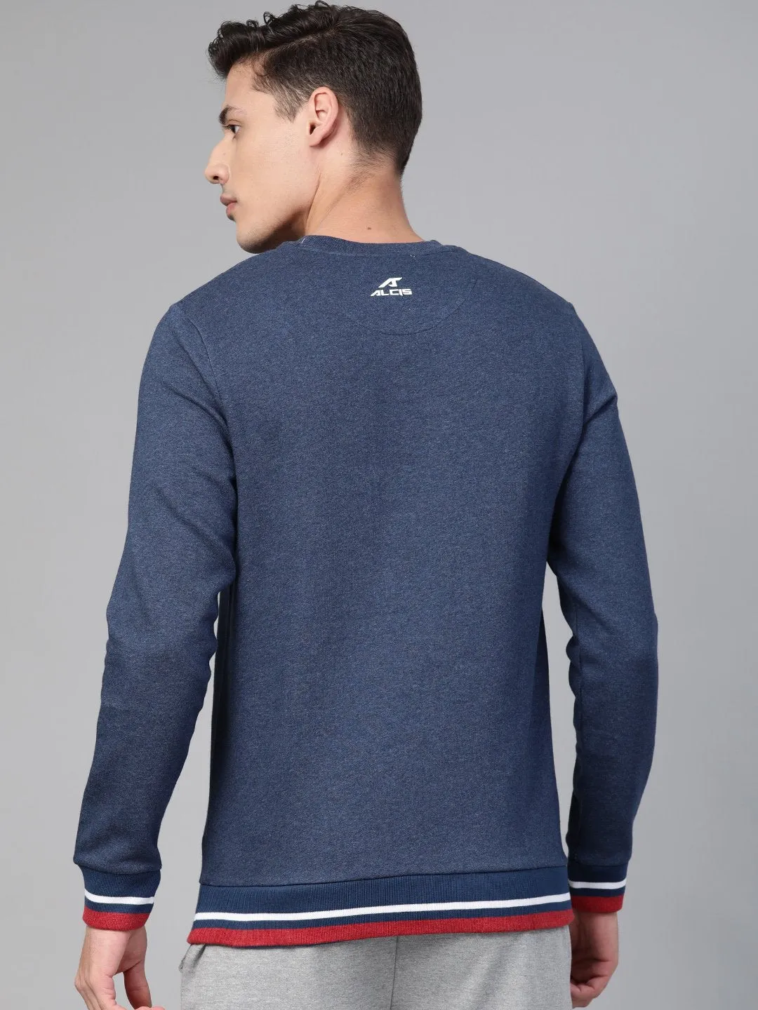 Alcis Men Navy Blue White Printed Sports Sweatshirt