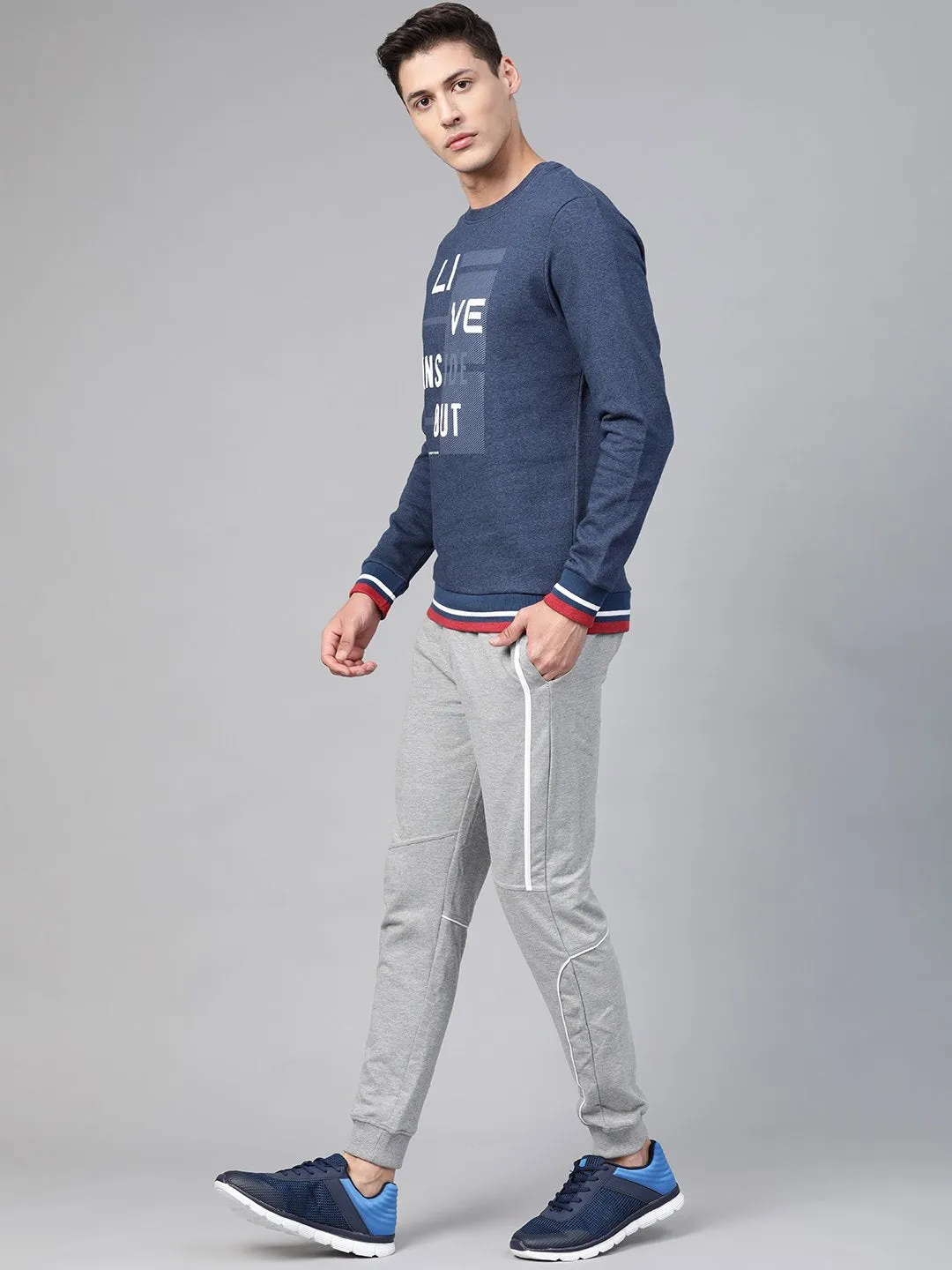 Alcis Men Navy Blue White Printed Sports Sweatshirt