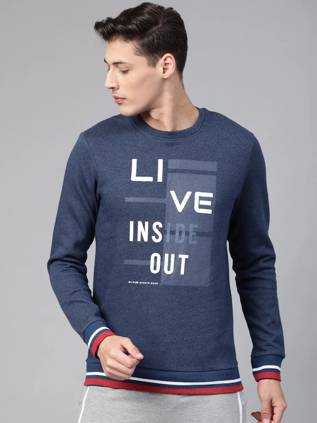 Alcis Men Navy Blue White Printed Sports Sweatshirt