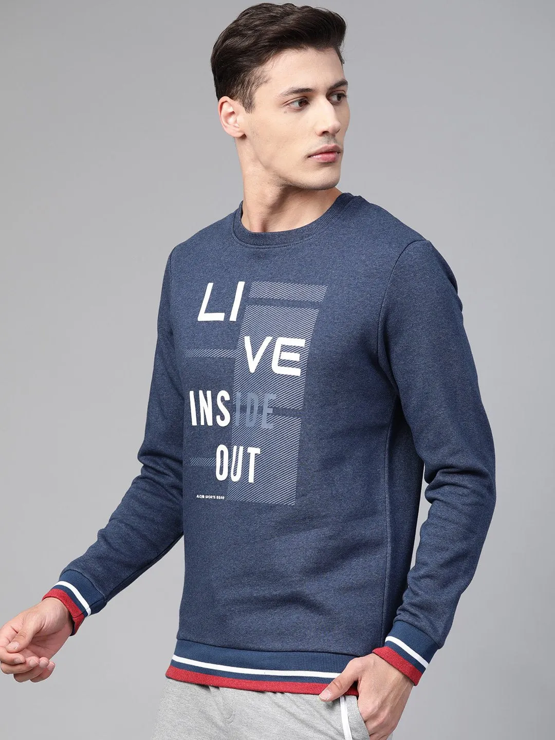 Alcis Men Navy Blue White Printed Sports Sweatshirt