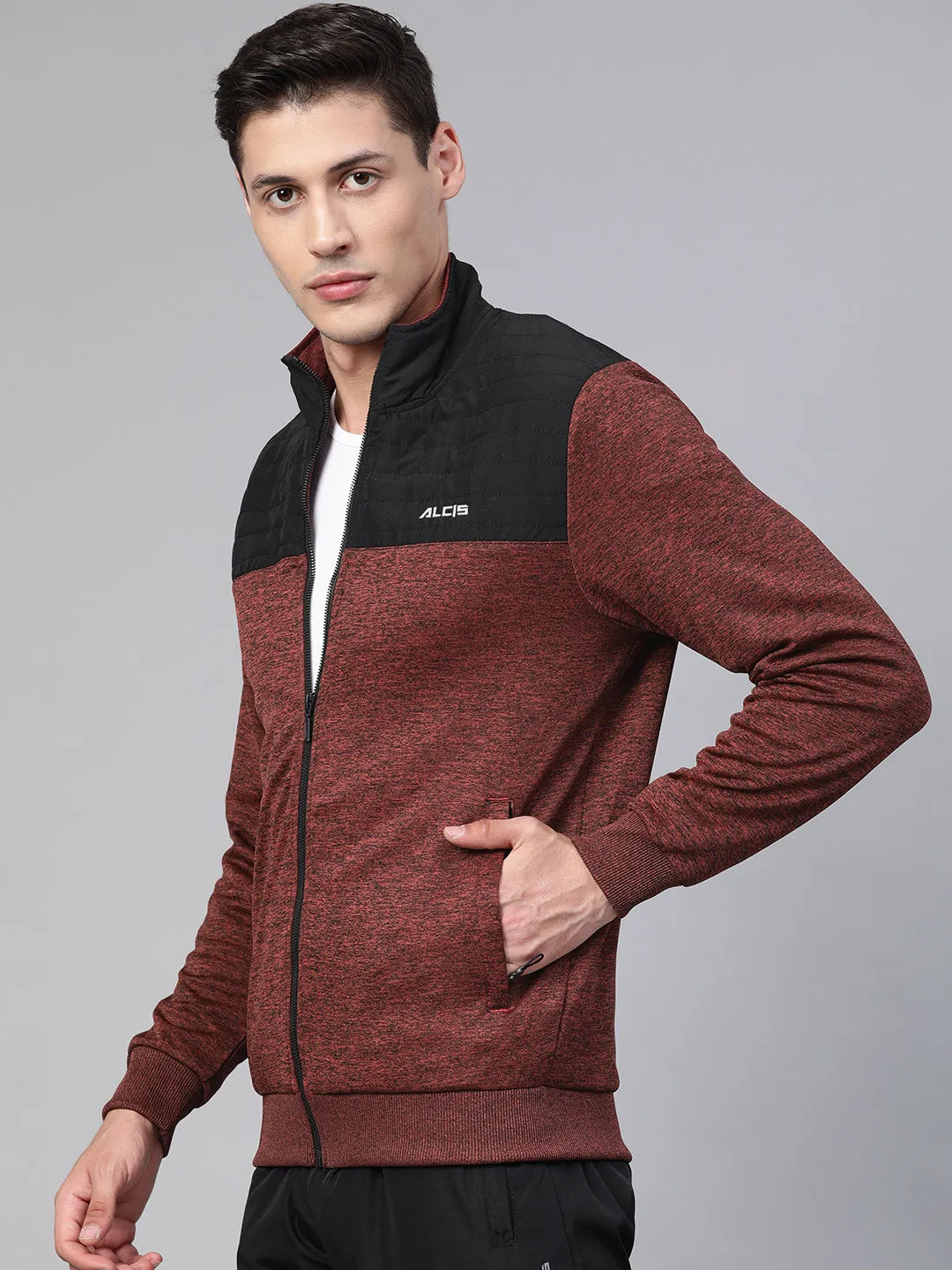 Alcis Men Rust Orange Black Colourblocked Training Jacket