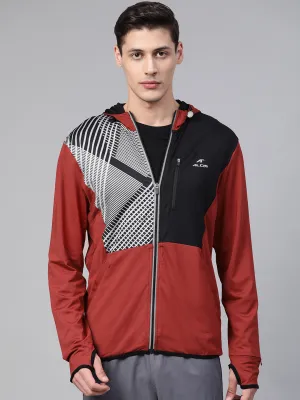 Alcis Men Rust Red Black Printed Hooded Training Jacket