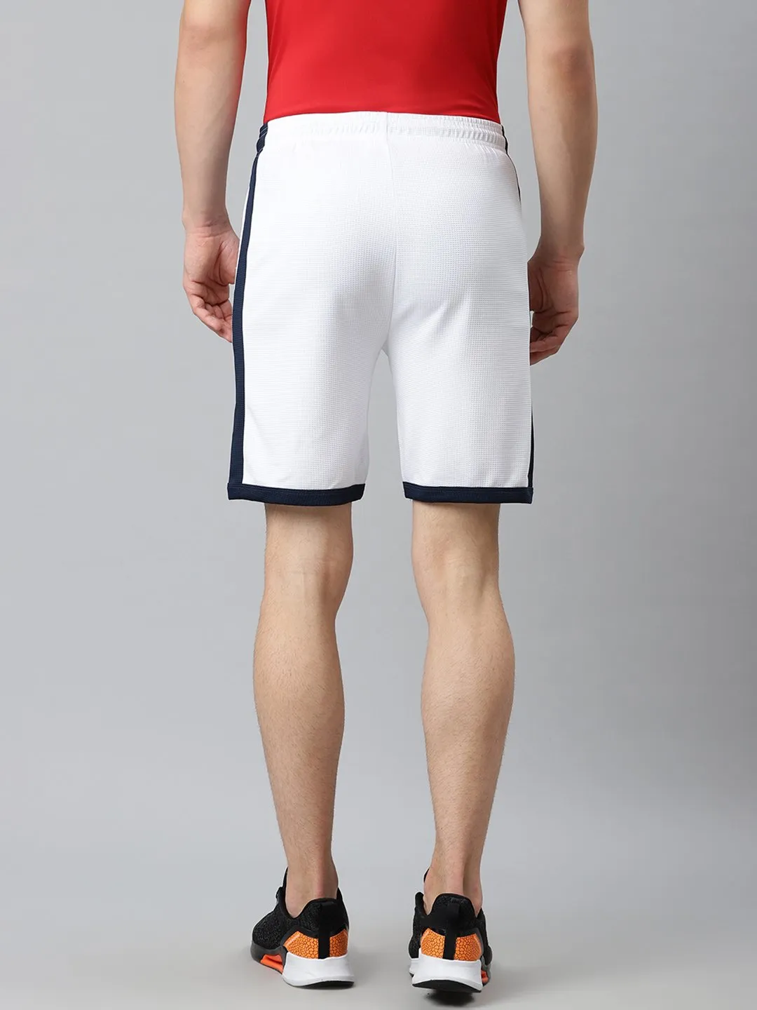 Alcis Men White Black Solid Slim Fit Mid-Rise Sports Shorts