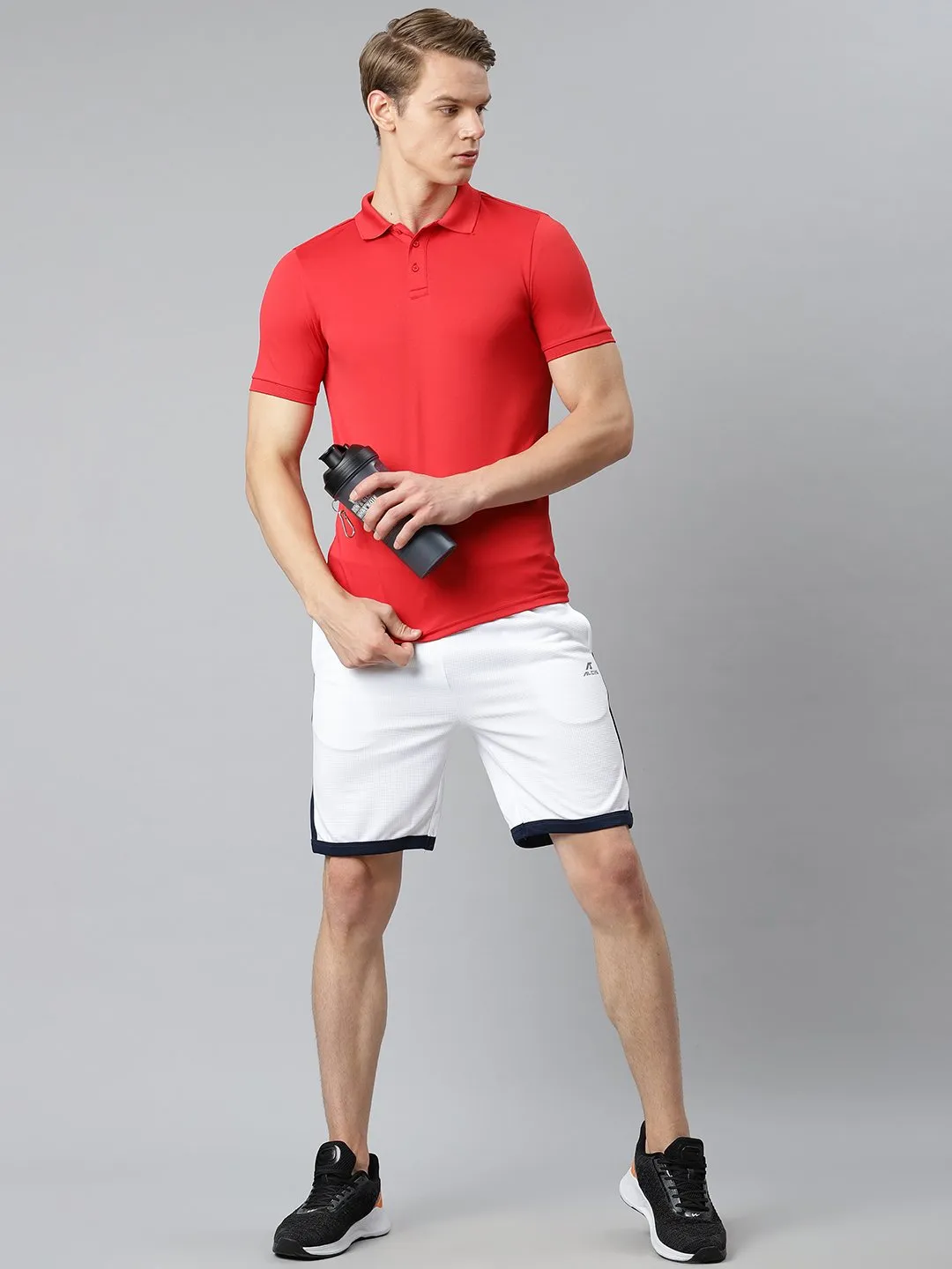 Alcis Men White Black Solid Slim Fit Mid-Rise Sports Shorts