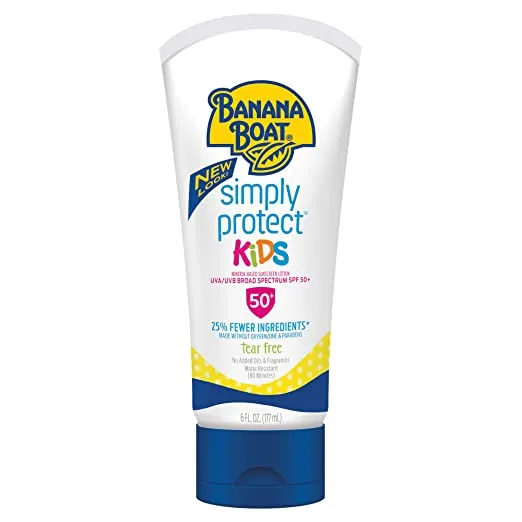 Banana Boat Simply Protect Mineral-Based Sunscreen Lotion for Kids, SPF 50 , Tear Free, 25% Fewer Ingredients, 6 Oz