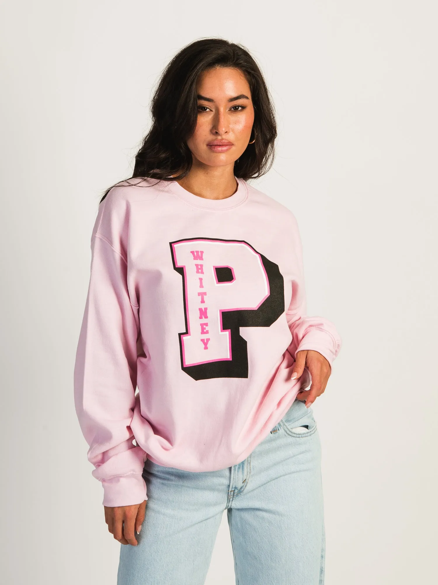 BARSTOOL SPORTS PINK WHITNEY VARSITY CREWNECK