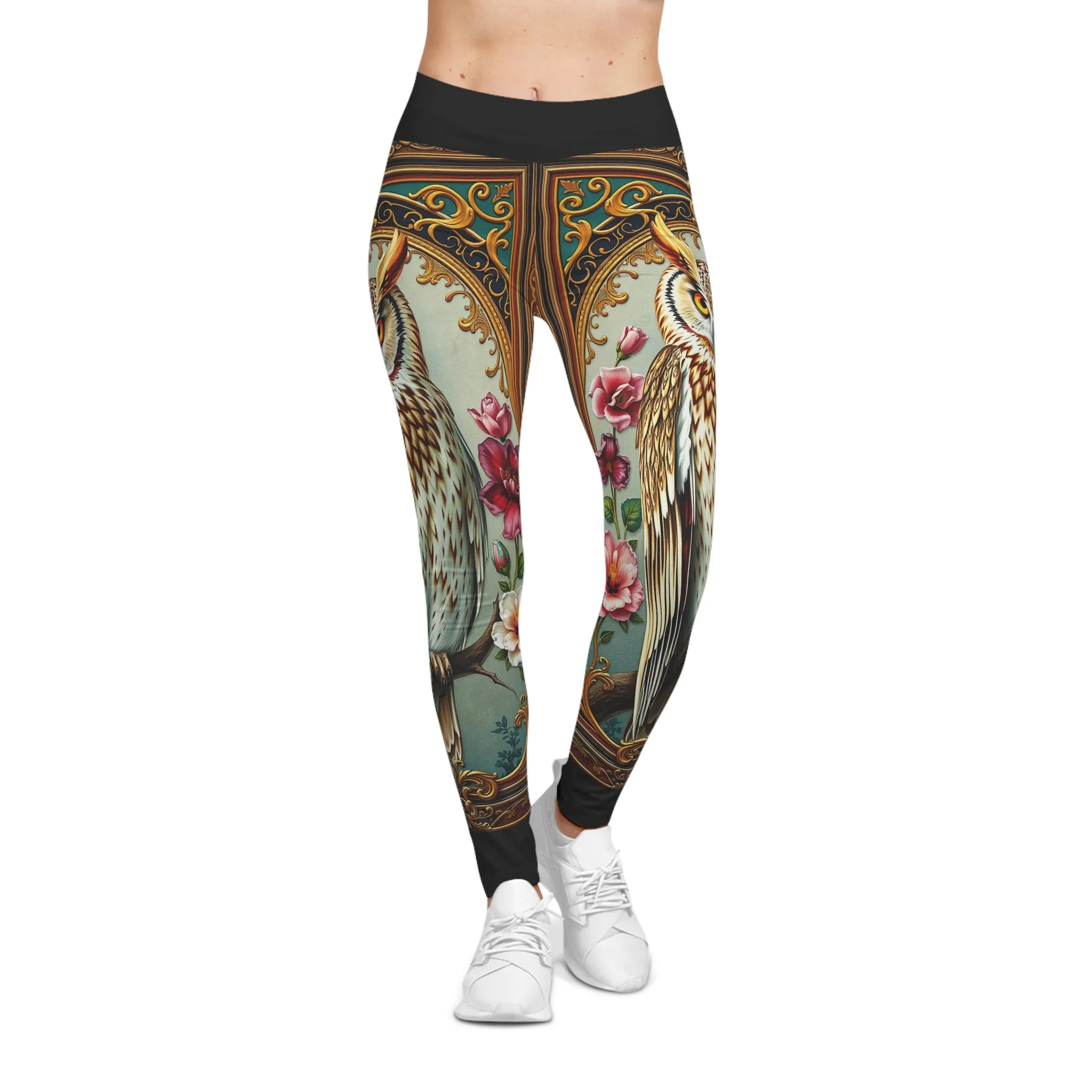 Big Owl Leggings Women Stretchy Pants Animal Print Yoga Tights Women Active wear Best Gift for Bird Lover Nature Inspired Clothing | X3494