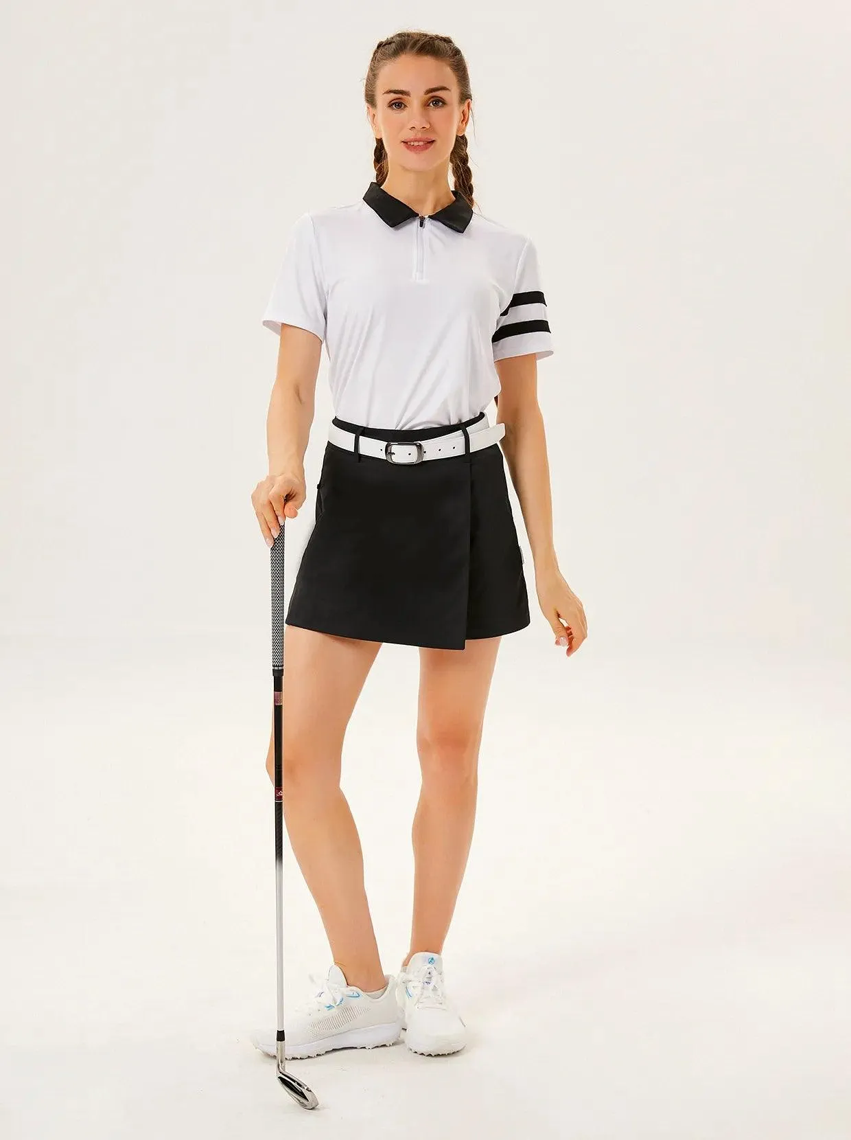 Black High Waist Golf Skort with Pockets