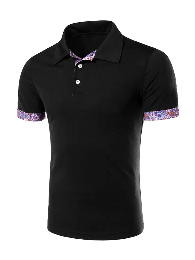 Cheap Polo Collar Stylish Contrast Trim T-Shirt