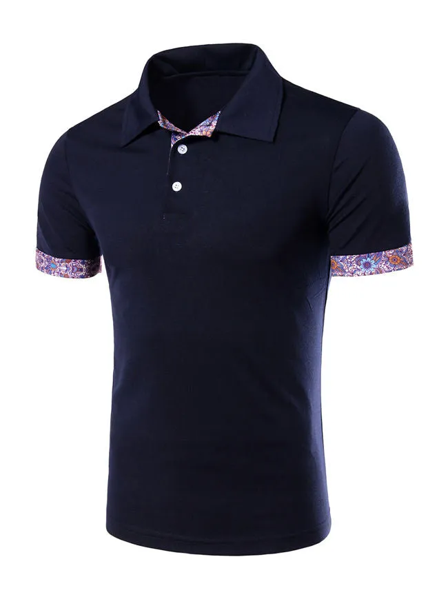 Cheap Polo Collar Stylish Contrast Trim T-Shirt