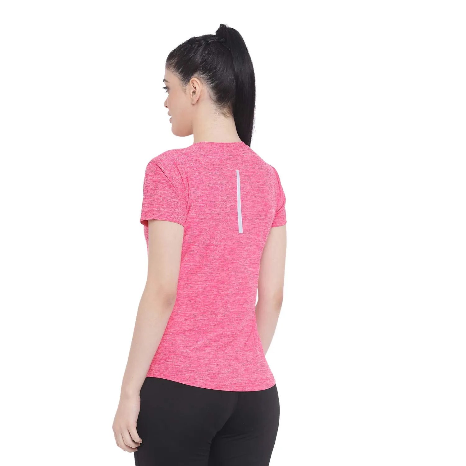 CHKOKKO Women's Round Neck Dry Fit Gym Sports T-Shirt Spacedye Pink Size XL