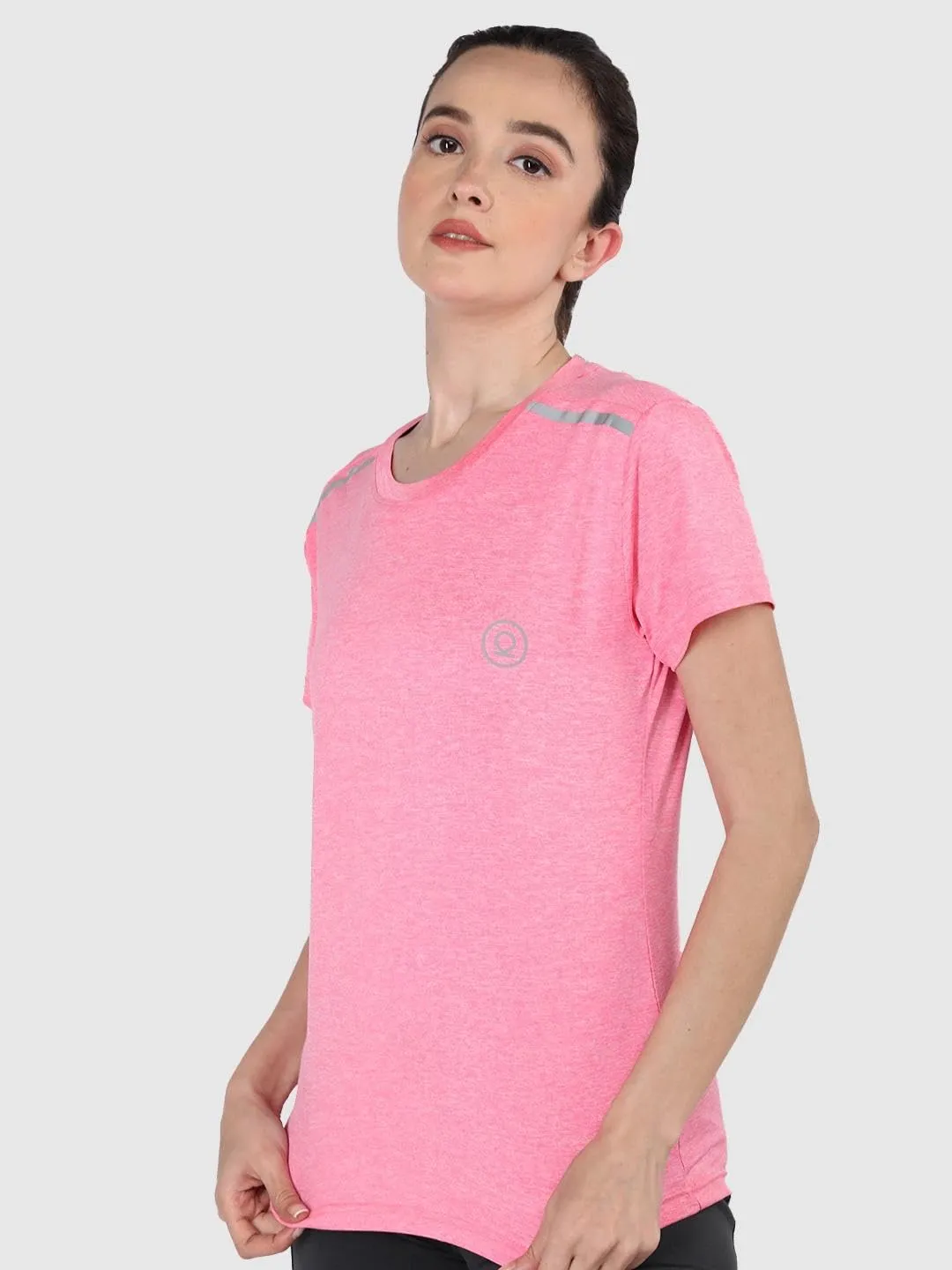 CHKOKKO Women's Round Neck Dry Fit Gym Sports T-Shirt Spacedye Pink Size XL