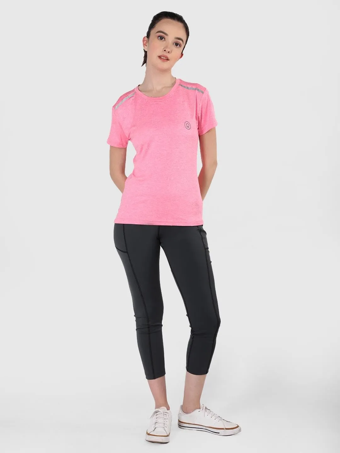 CHKOKKO Women's Round Neck Dry Fit Gym Sports T-Shirt Spacedye Pink Size XL