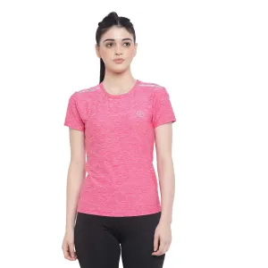 CHKOKKO Women's Round Neck Dry Fit Gym Sports T-Shirt Spacedye Pink Size XL