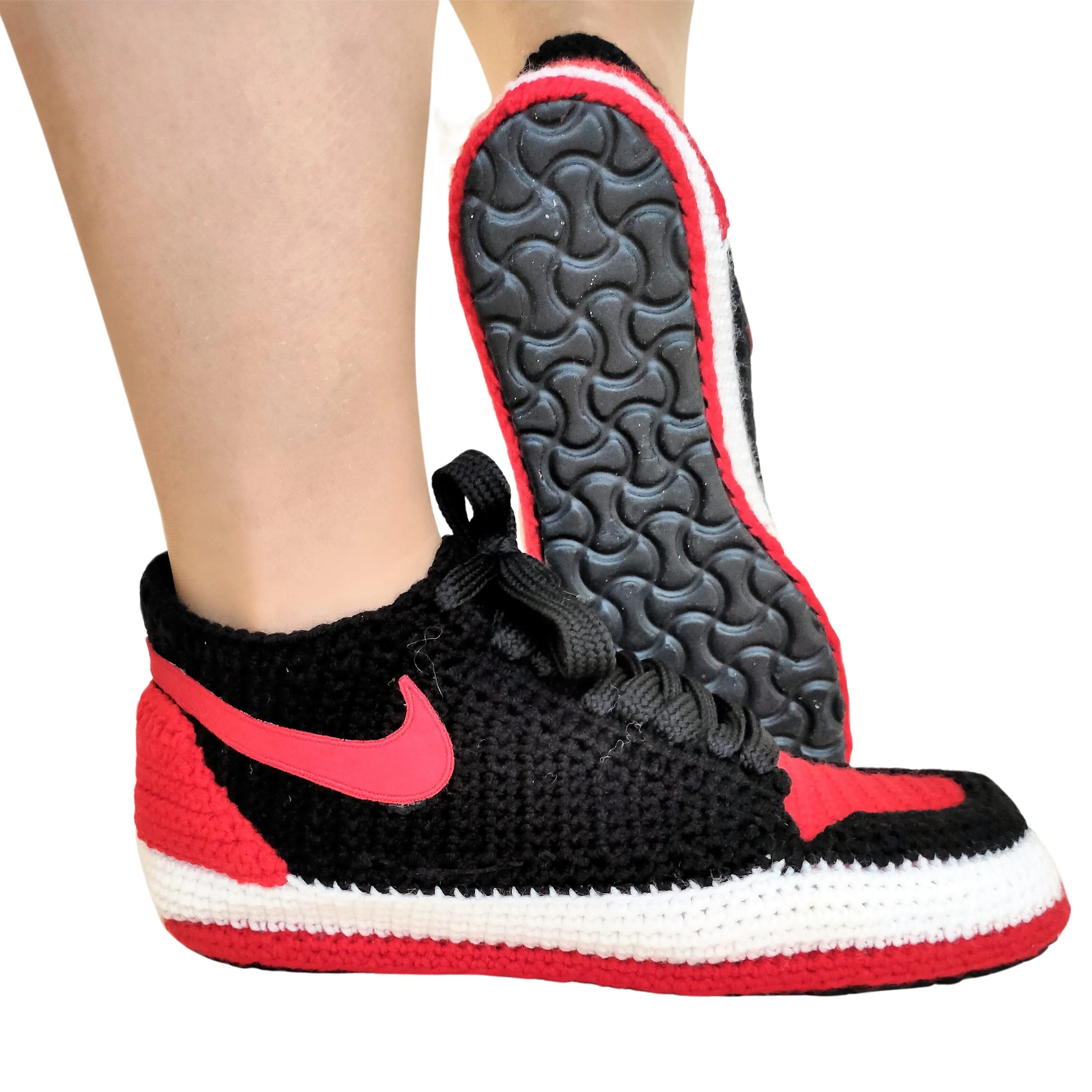 Custom Handmade Crochet Low Top Jordan Slippers Women Men Indoor Soft Warm Comfortable Sneakers