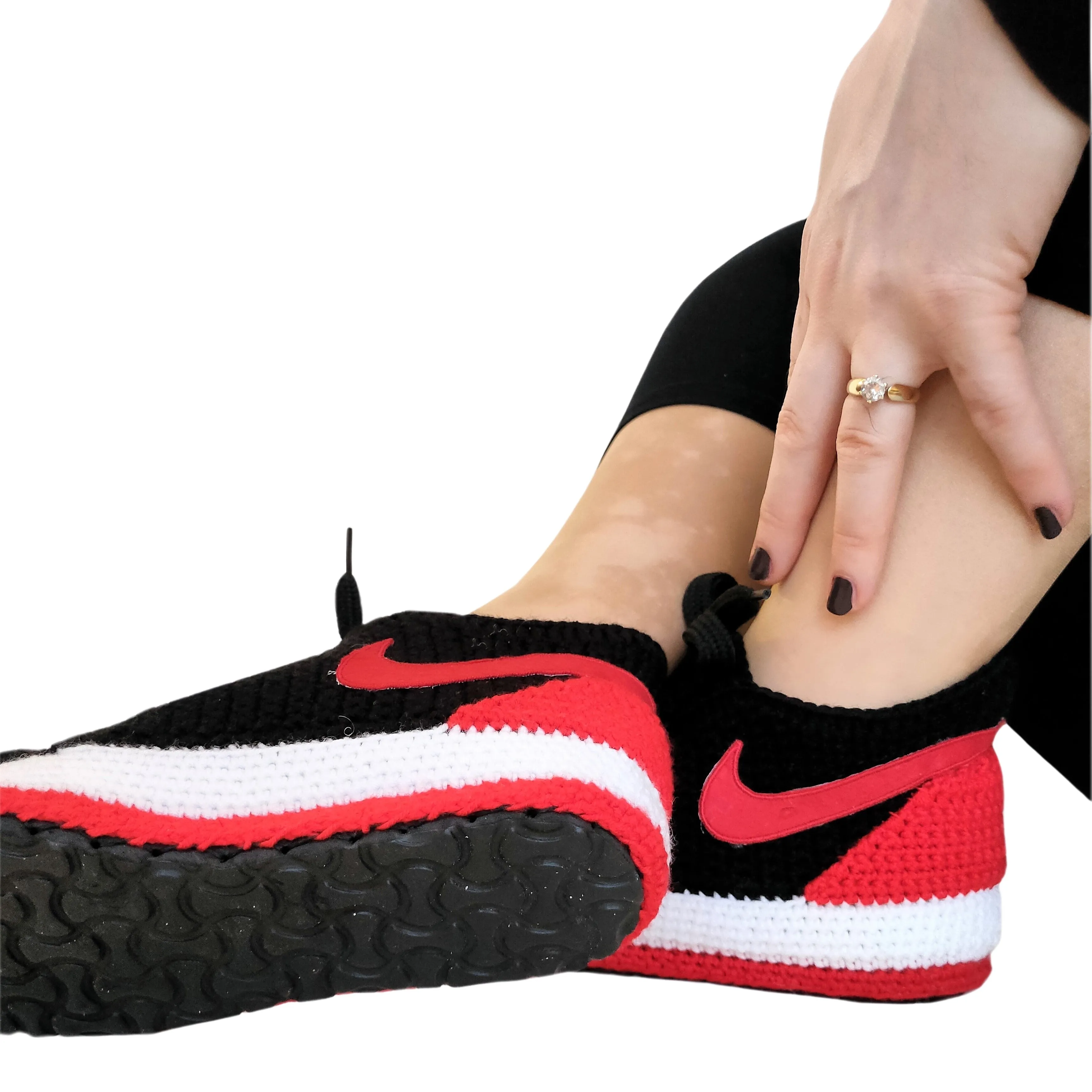 Custom Handmade Crochet Low Top Jordan Slippers Women Men Indoor Soft Warm Comfortable Sneakers