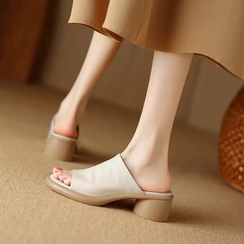 Female Leather High Heel Platform Slippers