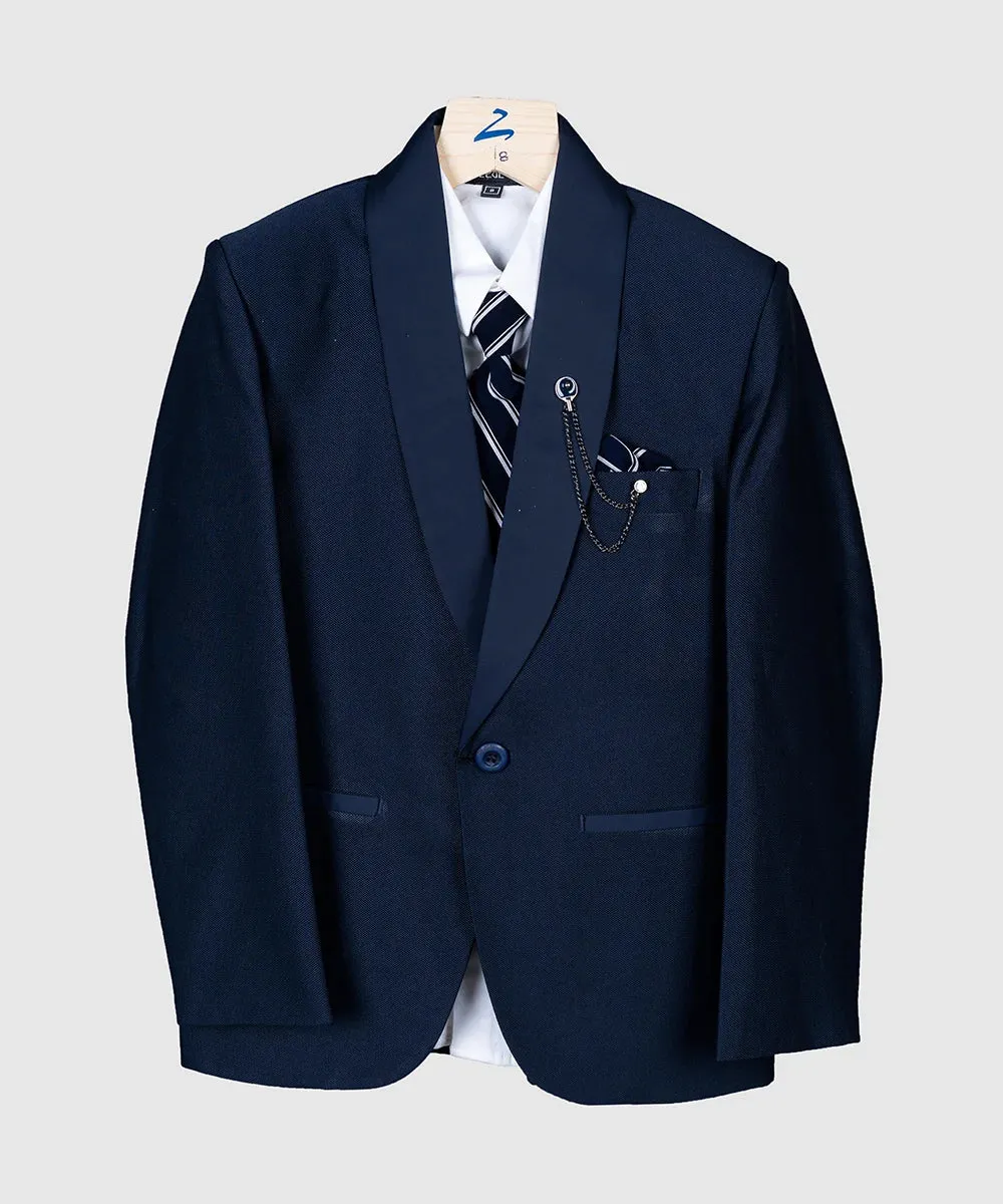 Formal Navy Coat Suit with Striped Waist Coat for Boys