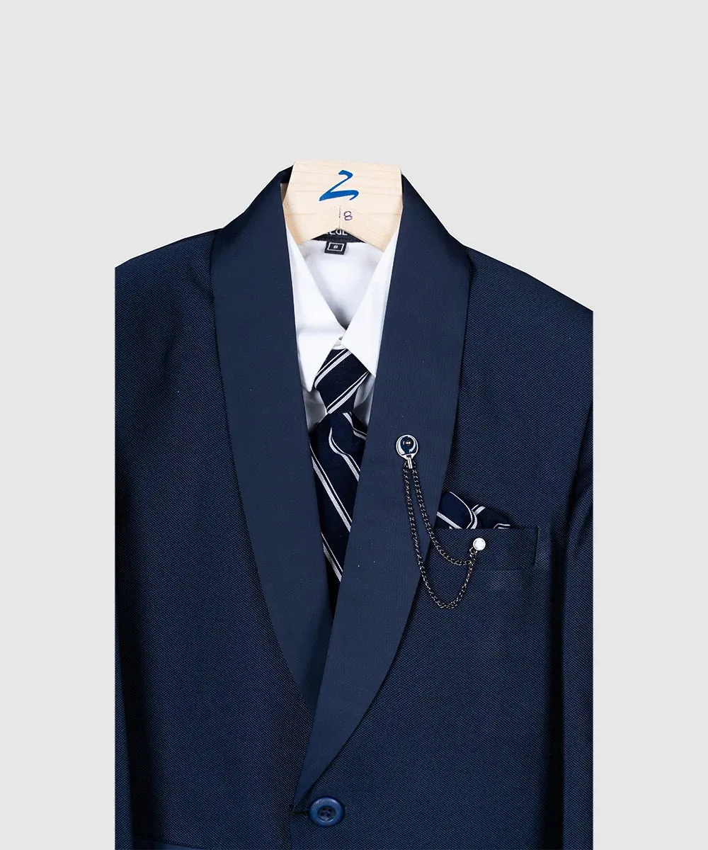 Formal Navy Coat Suit with Striped Waist Coat for Boys