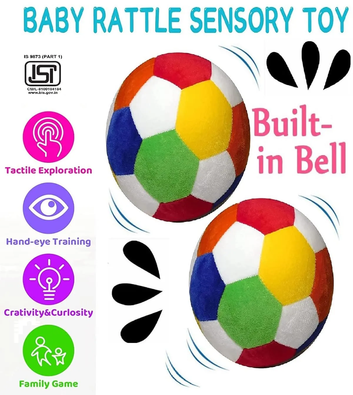 FunBlast Soft Ball for Kids - Plush Ball for Babies, Ball for Kids, Rattle Ball, Soft Balls for Baby, Balls for Babies, Toys for Kids, Football for Kids (Pack of 2 Pcs) (15 cm)