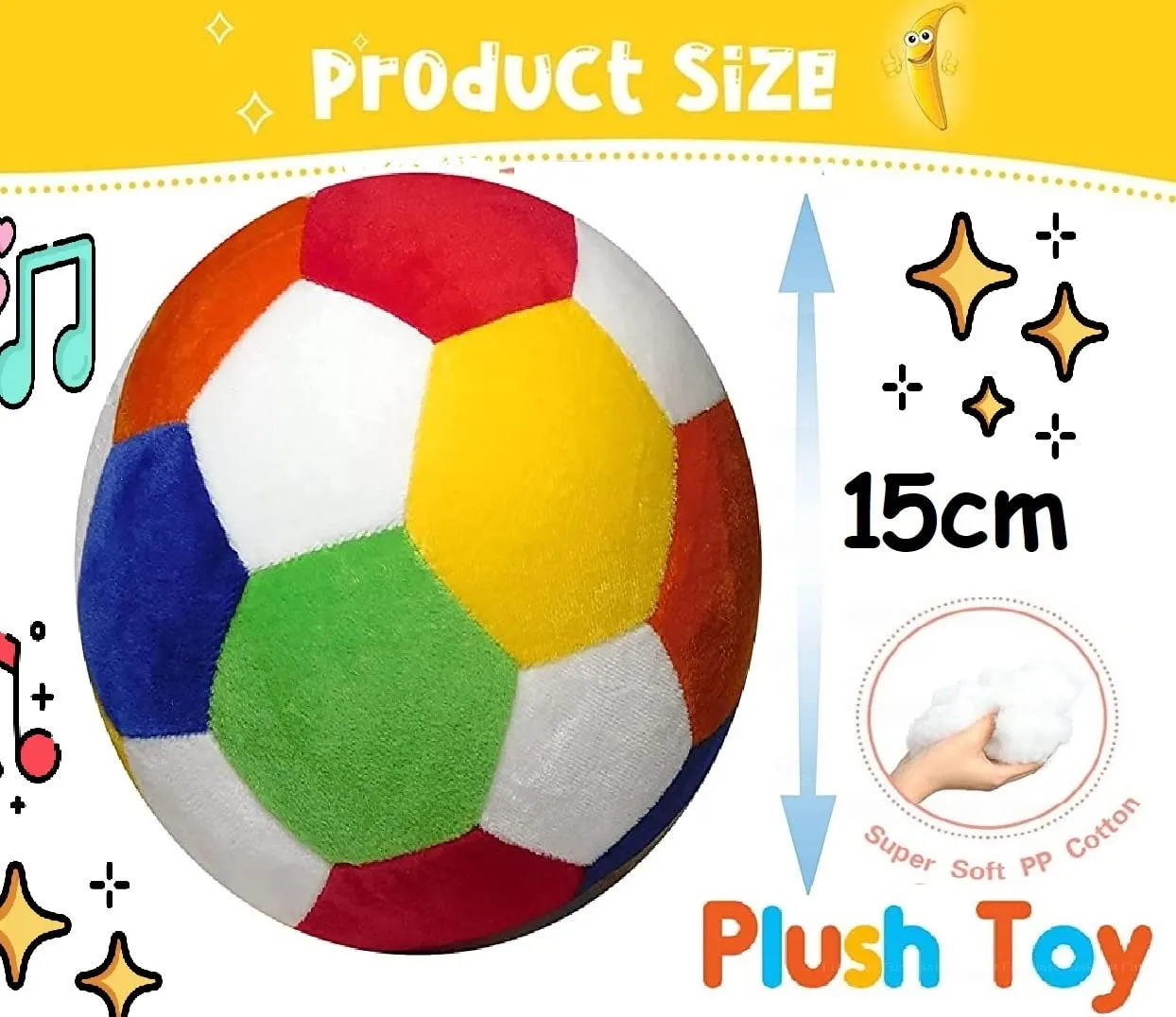 FunBlast Soft Ball for Kids - Plush Ball for Babies, Ball for Kids, Rattle Ball, Soft Balls for Baby, Balls for Babies, Toys for Kids, Football for Kids (Pack of 2 Pcs) (15 cm)