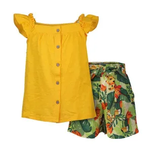 GIRLS FLORAL SHORT SET - YELLOW