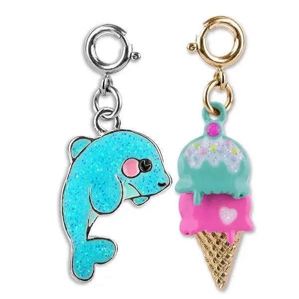 GIRLS GLITTER DOLPHIN AND ICE CREAM CONE CHARM