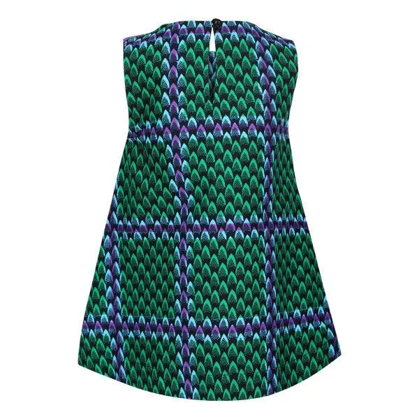 GIRLS GREEN SLEEVLESS ALINE DRESS