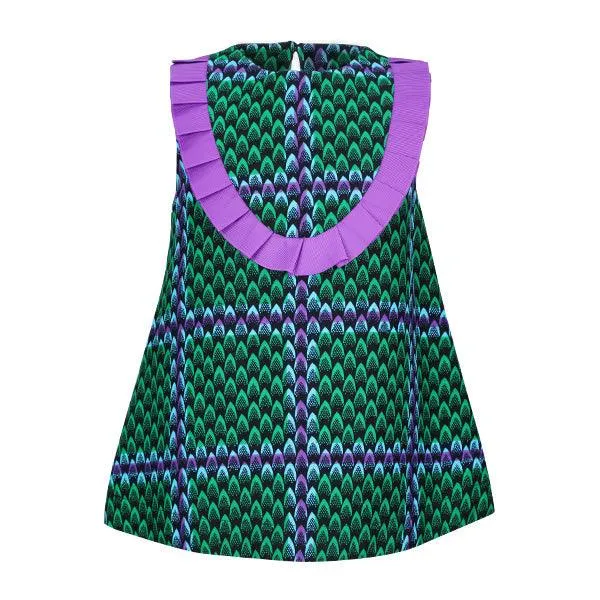 GIRLS GREEN SLEEVLESS ALINE DRESS