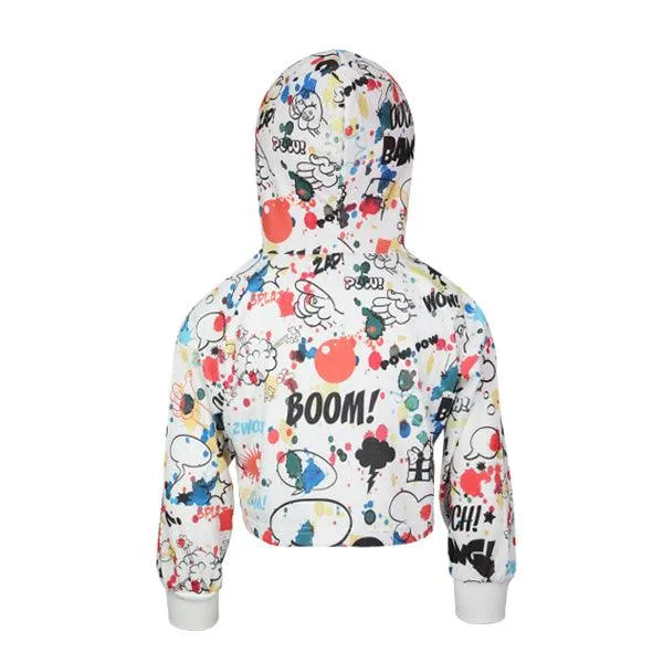 GIRLS WHITE GRAPHIC PRINT HOODIE