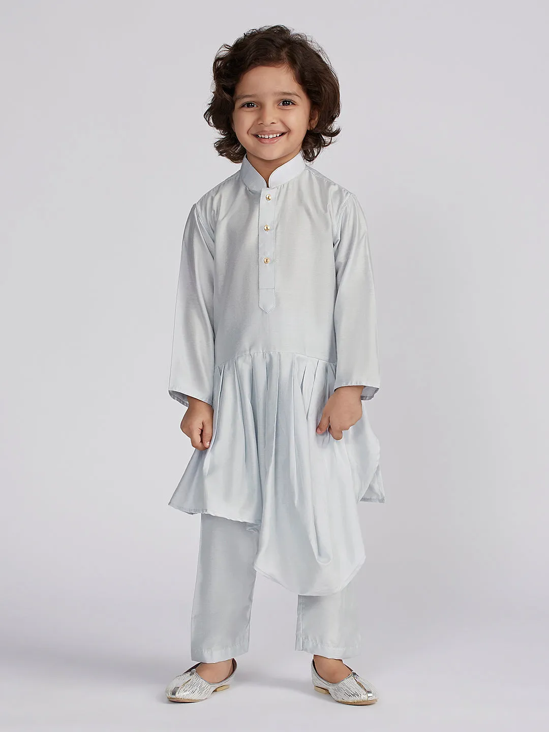 Jashvi Boys' Aqua Jacket,Kurta And Pyjama Set.