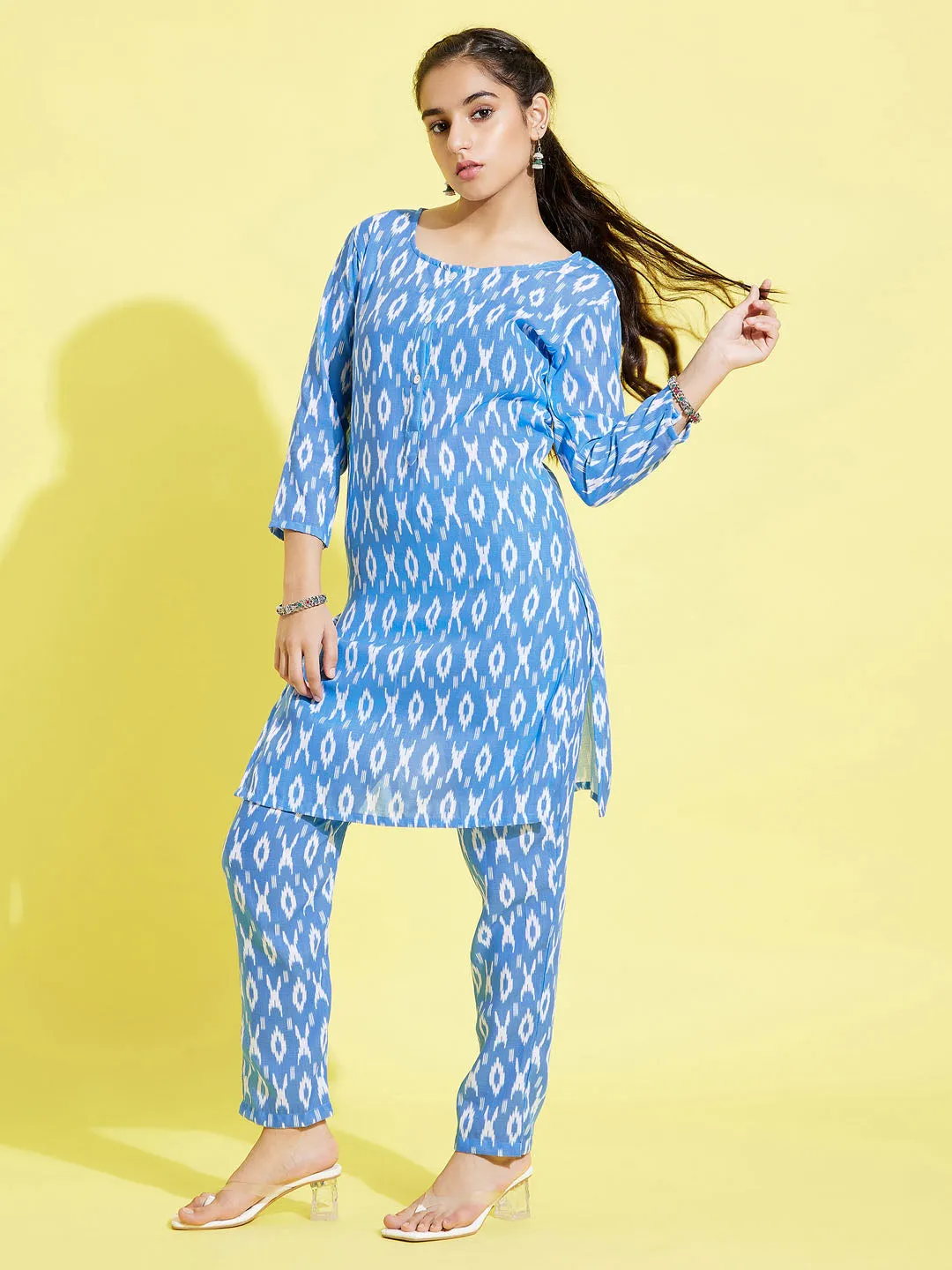 Jashvi Girls' Aqua Blue Kurta And Straight Pant Set