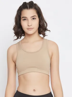 JUMP USA Beige Solid Non-Wired Non Padded Sports Bra