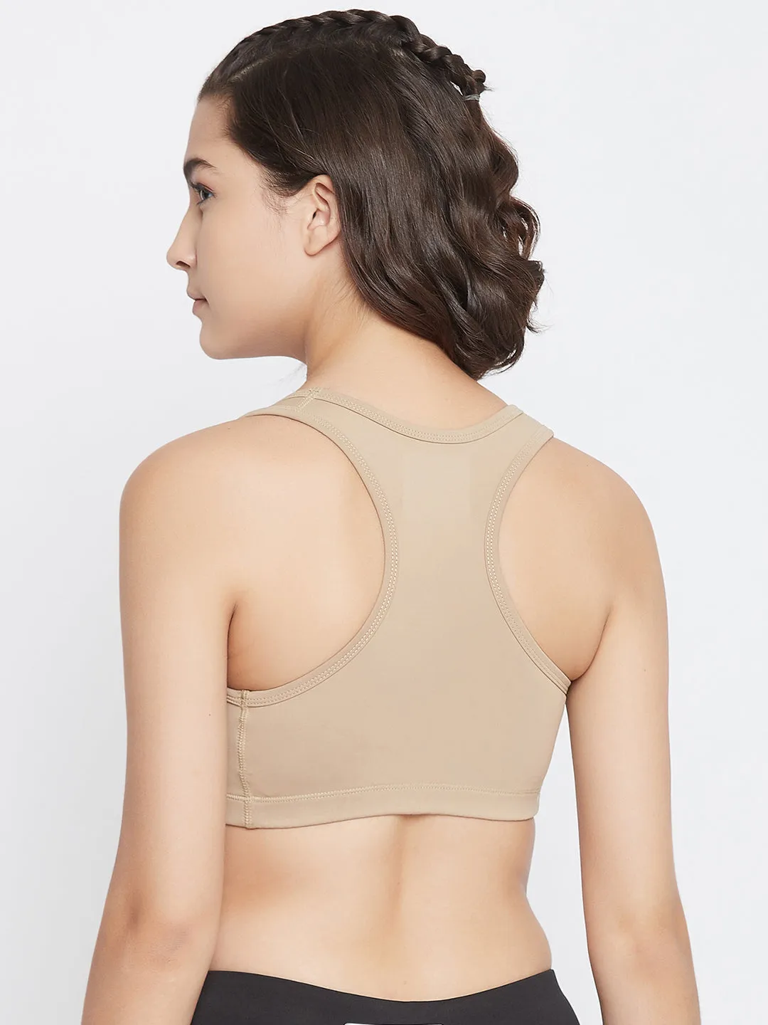 JUMP USA Beige Solid Non-Wired Non Padded Sports Bra