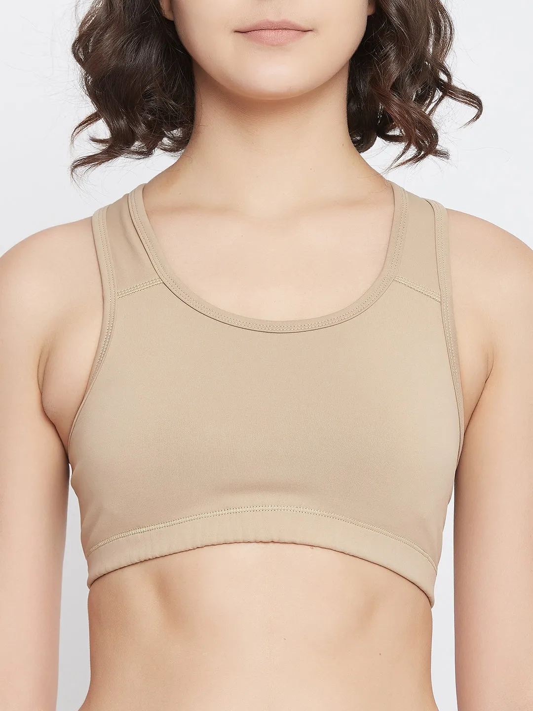 JUMP USA Beige Solid Non-Wired Non Padded Sports Bra