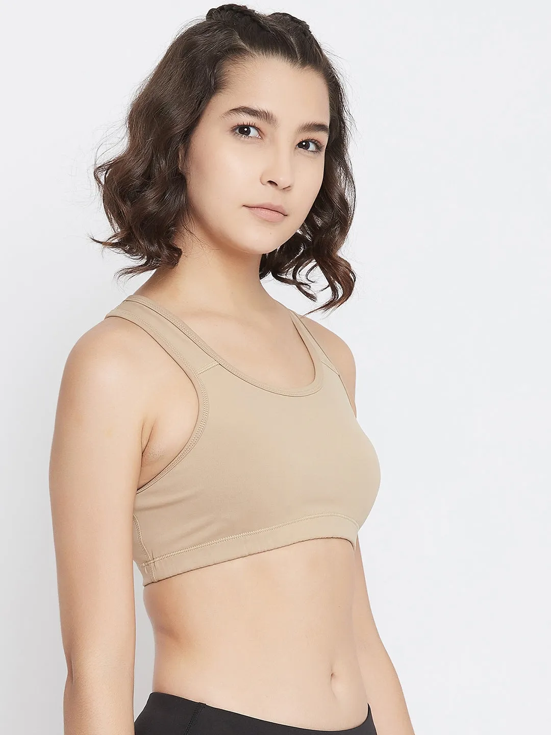 JUMP USA Beige Solid Non-Wired Non Padded Sports Bra