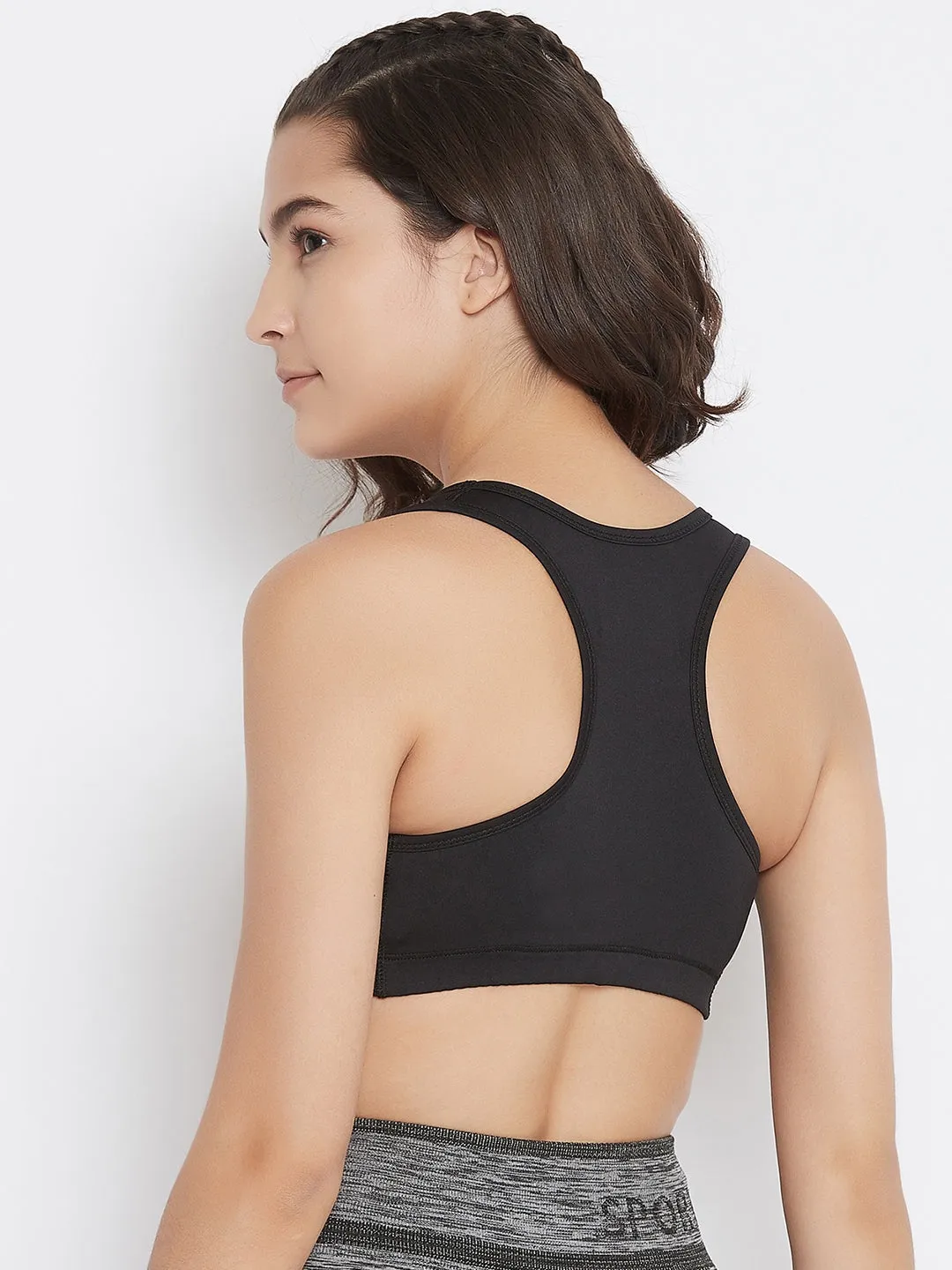 JUMP USA Black Solid Non-Wired Non Padded Sports Bra